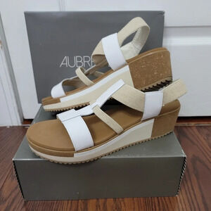 AUBREY LYNN AL-FAVIA Sandal White Natural Canvas & Cork Heel NEW IN BOX 11M